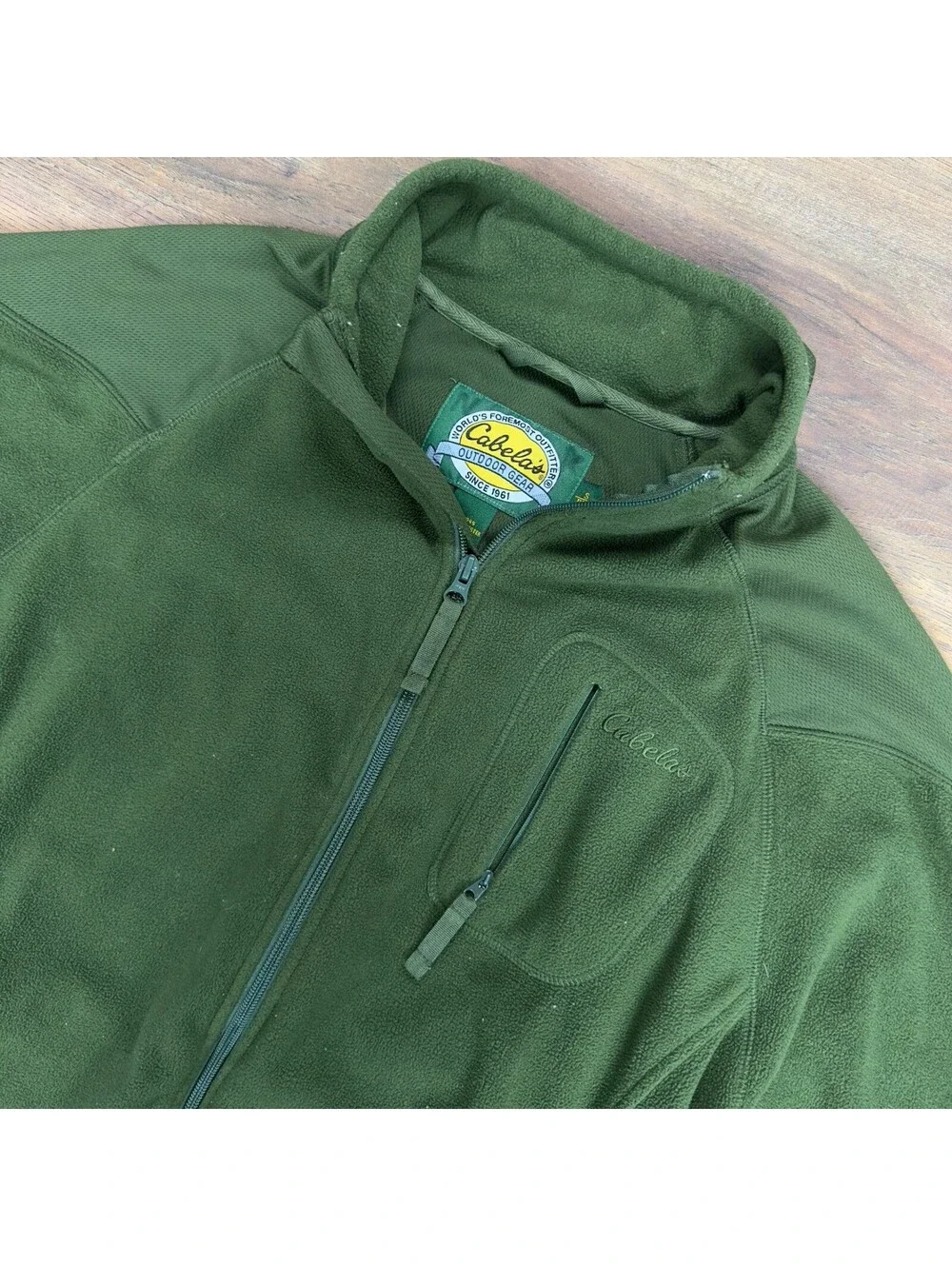 Cabelas Mens Full Zip Fleece Jacket Olive Green Size S
